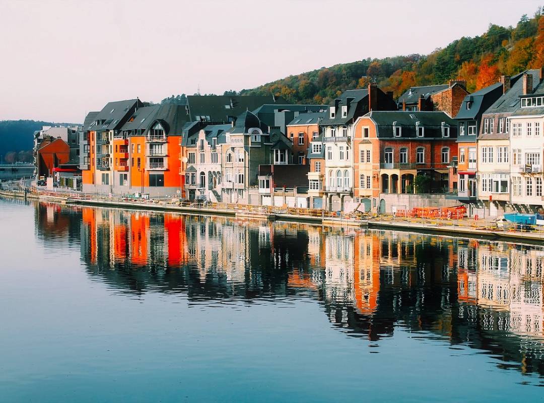 dinant, houses, waterfront